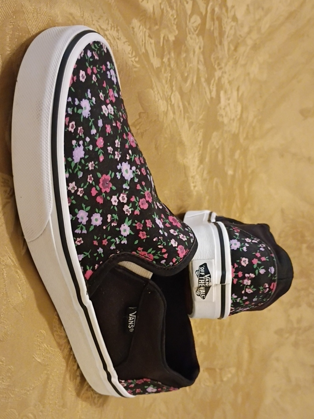 VANS Black Floral Slip-On  with Pink & Lavender Accents Women's 7.0 Men' 5.5